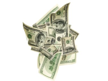 Amerikan doları. Amerikan parası, düşen nakit. Uçan yüz dolar izole.