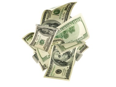 Para yığını. Amerika'nın 100 doları. Düşen para izole, bize fatura.