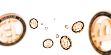 Bitcoin Cash. Altın Düşen Kripto para birimi. Bozuk paralar beyazın üstüne düşüyor. Litecoin, Ethereum Kripto para birimi arkaplanı