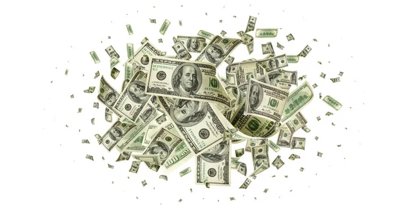 Amerikanska dollarn. Amerikanska pengar, fallande kontanter. Flygande hundra dollar isolerade. — Stockfoto