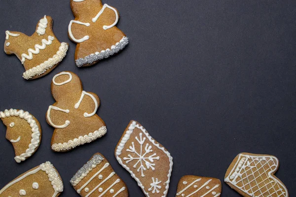 Bonbons de Noël. Cadre de Noël avec biscuits au pain d'épice. Joyeux Noël carte de voeux, bannière. Vacances d'hiver thème de Noël. Bonne année. Espace pour le texte — Photo