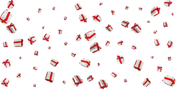 Geschenke im Hintergrund. Geschenkboxen mit üppigen Lavabändern isoliert auf weiß. verwendet für Geburtstage, Jubiläumsgeschenke, Geschenkkarten, Postkarten — Stockfoto