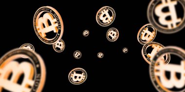 Edebiyat. Siyah üzerine Altın Düşen Bitcoinler. Kripto altın para birimi konsepti. Düşen arkaplan.