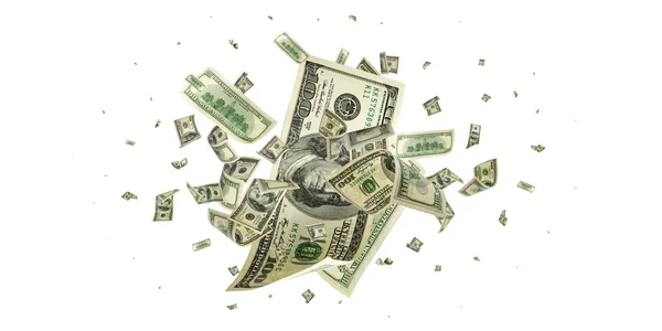 Pengar stack. Hundra dollar i Amerika. Fallande pengar isolerade, US Bill. — Stockfoto