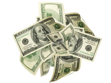 Amerikan doları. Amerikan parası, düşen nakit. Uçan yüz dolar izole.