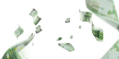 Avro sikkesi düşüyor. Beyaz izolasyon geçmişi üzerine Avrupa parası.