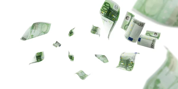 Dinheiro em euros a cair. Notas europeias isoladas sobre fundo branco . — Fotografia de Stock