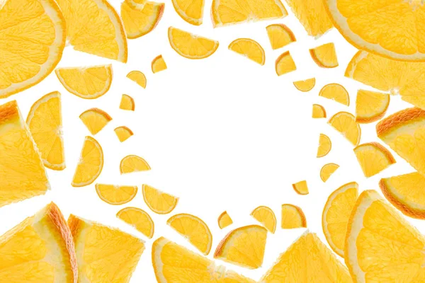 Orange slice illustration. Citrus fruit tangerine isolated on white. Falling background. — Stock Photo, Image