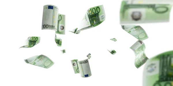 Billete en euros aislado cayendo fondo. Billete de dinero europeo. Efectivo empresarial —  Fotos de Stock