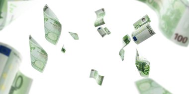 Avro para geçmişi. Banknote beyaz arkaplanda izole edilmiş dokulara düşüyor.