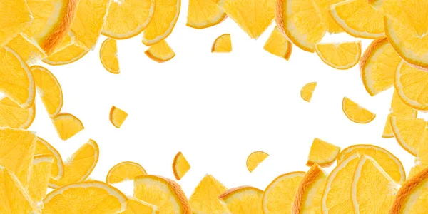 Falling fruit isolated. Orange tangerine citrus flying on white background. Fresh food concept. — Stock Photo, Image