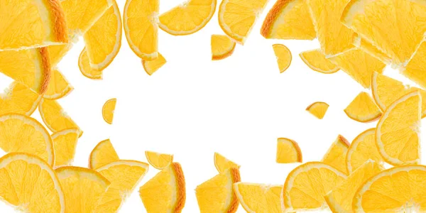 Orange slice illustration. Citrus fruit tangerine isolated on white. Falling background. — Stock Photo, Image