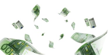 Avro para geçmişi. Banknote beyaz arkaplanda izole edilmiş dokulara düşüyor.