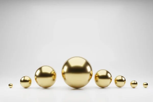 Vormen abstracte weergave, 3D geometrische achtergrond. Computer gegenereerd minimalistische achtergrond met gouden ballen, bollen. Modern behang. Ontwerp van futuristische technologie. — Stockfoto