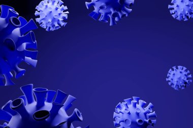 Coronavirus hastalığı COVID-19 tıbbi 3 boyutlu enfeksiyon. Mavi tehlikeli grip virüsü vakaları gibi grip salgını tıbbi risk kavramı
