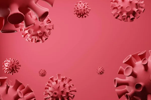 Brote de coronavirus, COVID-19 3D hace que la infección por gripe sea un caso de gripe roja peligrosa como concepto de riesgo para la salud médica pandémica con células de la enfermedad —  Fotos de Stock