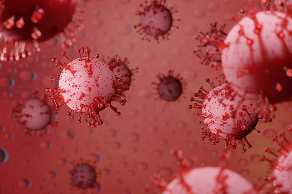 コロナウイルス病Covid-19医療用3Dレンダリング感染症ウイルス保護コロイド19分子の赤。危険なアジアのconvコロナウイルス、 DNA 、パンデミックリスク背景デザイン — ストック写真