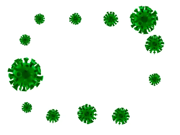Grippe COVID-19 Viruszellen-Virus Hintergrund. China Krankheitserreger respiratorischen Coronavirus 2019-ncov Grippeausbruch 3D medizinische Rendering. Hintergrund mit realistischen 3D-grünen Viruszellen — Stockfoto