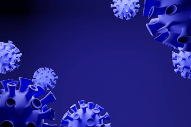 Coronavirus hastalığı COVID-19 tıbbi 3D enfeksiyon. Virüs koruması mavi üzerine kovid19 molekül. Tehlikeli Asya ncov corona virüsü, DNA, salgın riski arka plan tasarımı.