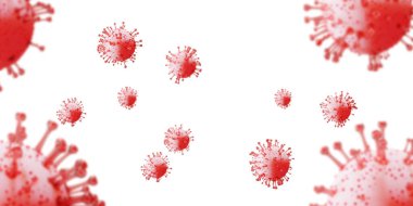 Coronavirus hastalığı. 3D görüntüleme COVID-19 enfeksiyon tıbbi geçmişi. Beyaz, tehlikeli grip virüsü vakaları gibi grip salgını tıbbi risk kavramı. Çin patojen solunum solunum kanalı covid virüs hücreleri.