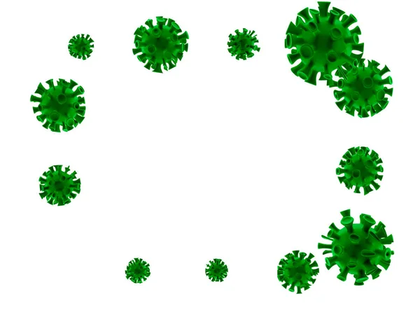 Coronavirus COVID-19 medizinische 3D-Renderinfektion. Hintergrund mit realistischen 3D-grünen Viruszellen. Gefährliches asiatisches ncov Coronavirus. Neuartiges Coronavirus — Stockfoto