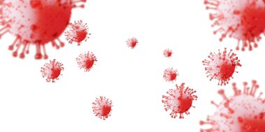 Coronavirus hastalığı COVID-19 tıbbi 3 boyutlu enfeksiyon. Gerçekçi 3 boyutlu beyaz virüs hücreleri olan bir arka plan. Tehlikeli Asya Ncov Corona virüsü. Roman Coronavirus 2019-nCoV