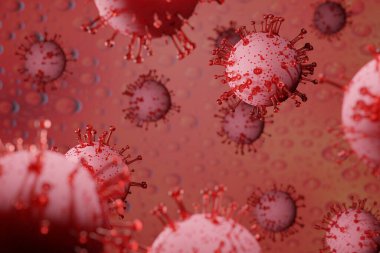 Grip kapmış Covid-19 virüs hücresi geçmişi. Coronavirus salgını enfeksiyonu 3D. Pandemik sağlık risk kavramı. Yüzen Çin patojen solunum gribi covid virüs hücreleri.