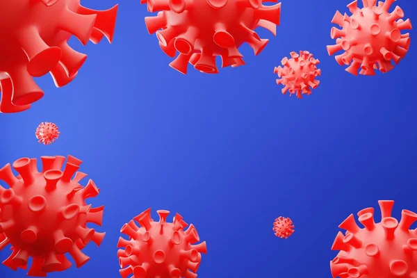 Enfermedad por Coronavirus COVID-19 medical 3D render infection. Fondo con células realistas de virus azul 3d. Peligroso virus de la corona ncov asiático. Nuevo Coronavirus 2019-nCoV —  Fotos de Stock