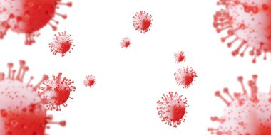 Grip kapmış Covid-19 virüs hücresi geçmişi. Coronavirus salgını enfeksiyonu 3D. Pandemik sağlık risk kavramı. Yüzen Çin patojen solunum gribi covid virüs hücreleri.
