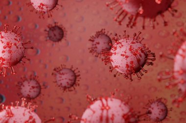 Coronavirus hastalığı COVID-19 tıbbi 3 boyutlu enfeksiyon. Gerçekçi 3 boyutlu kırmızı virüs hücreleri olan bir arka plan. Tehlikeli Asya Ncov Corona virüsü. Roman Coronavirus 2019-nCoV