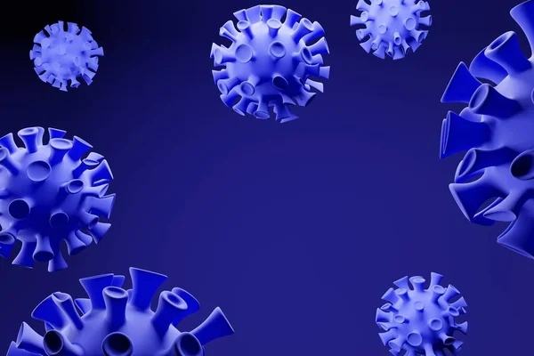 Koronavirová choroba. 3D vykreslení COVID-19 infekce lékařské zázemí. Chřipka jako modrý nebezpečný chřipka kmen případy jako pandemie zdravotní riziko konceptu. Čína patogenní respirační kovid viry buněk — Stock fotografie
