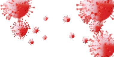 Coronavirus hastalığı. 3D görüntüleme COVID-19 enfeksiyon tıbbi geçmişi. Beyaz, tehlikeli grip virüsü vakaları gibi grip salgını tıbbi risk kavramı. Çin patojen solunum solunum kanalı covid virüs hücreleri.