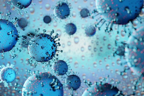 Коронавирус 2019-nCov новая концепция 3D рендеринга инфекции. Вспышка гриппа и грипп Ковида-19 как опасный штамм гриппа, как пандемия. Азиатский коронный вирус — стоковое фото