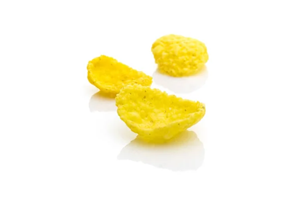 Cereal healthy superfood cornflakes breakfast. Yellow cereal corn flakes - snack breakfast best with milk. Dieting and detoxication concept with mineral nutrients. Macro close-up shot. — Stock Photo, Image