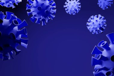 Grip COVID-19 virüs hücresi geçmişi. Çin patojen solunum yolu Coronavirus 2019-ncov grip salgını 3D medikal görüntüleme. Gerçekçi 3D mavi virüs hücrelerine sahip arka plan