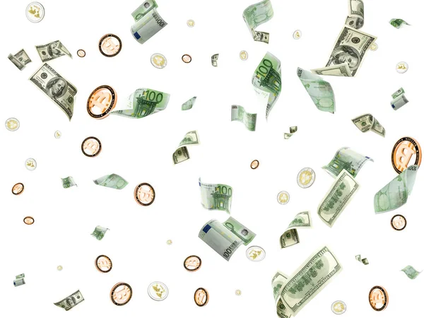 Доллар Наличные Вашингтона Евро Падение Криптовалюты Биткойна Денежный Фон Сша — стоковое фото