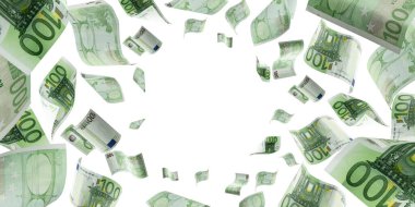 Avro para geçmişi. Banknote beyaz arkaplanda izole edilmiş dokulara düşüyor.