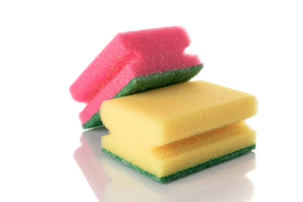 Colorful sponge isolated on kitchen white background. Clean supplies equipment. Household cleaner service. Stock Image