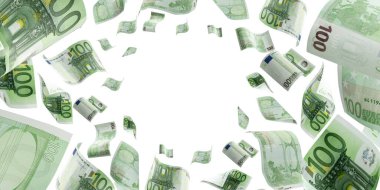 Avro para geçmişi. Banknote beyaz arkaplanda izole edilmiş dokulara düşüyor.