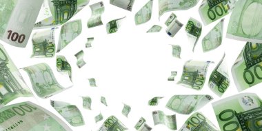 Avro banknotunun izole edilmesi sayılıyor. Beyaz arkaplanda para nakit dokusu.