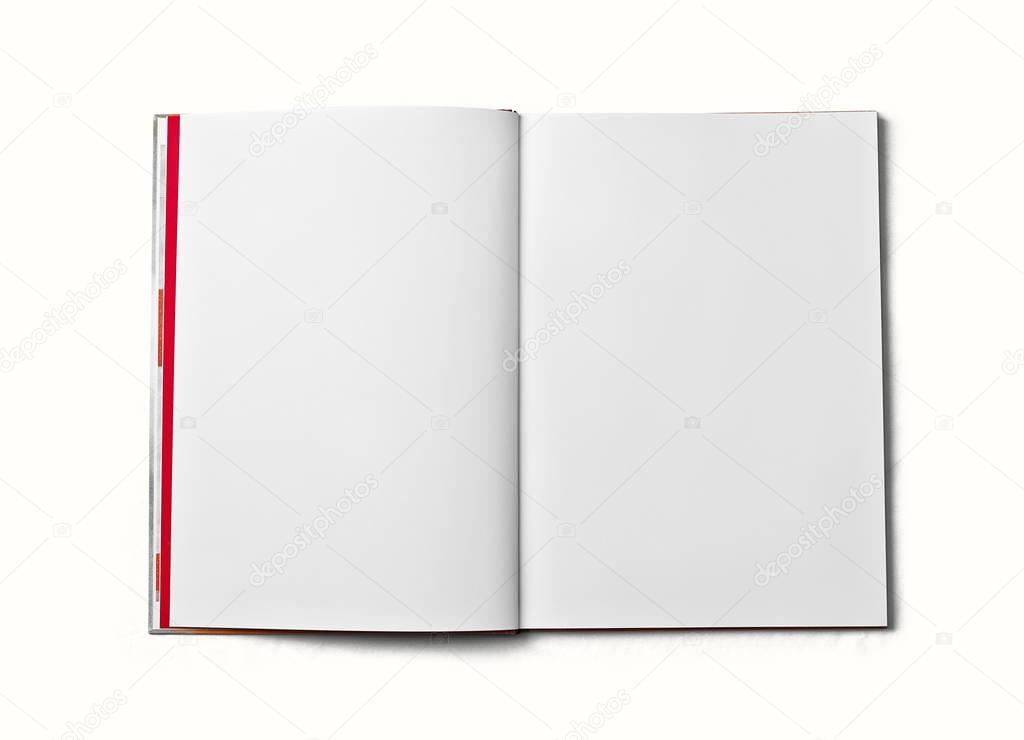 Blank open book isolated on white background.