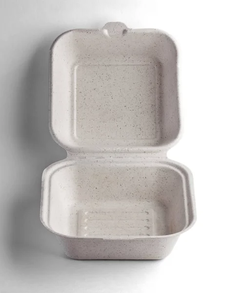 Abierto Kraft Burger Box Vista frontal. Una caja de comida blanca, empaquetado para hamburguesa, almuerzo, comida rápida, hamburguesa y sándwich, aislado sobre fondo blanco con camino de recorte . — Foto de Stock