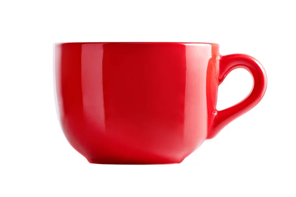 大きな赤いマグカップを前面に表示します。紅茶ジュースやスープの赤カップ。クリッピング パスと白い背景で隔離赤カップ. — ストック写真