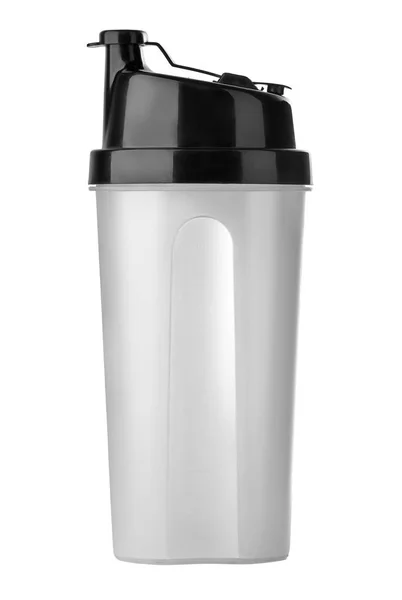 Plastik shaker izole kırpma yolu ile beyaz arka plan üzerinde. Spor yemek kokteyl shaker. Siyah ve beyaz. Spor ve sağlıklı içecek.