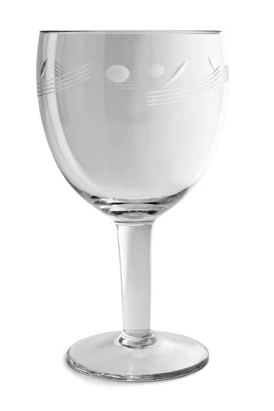 Vaso de cristal vacío para vino o champán con puntos aislados sobre fondo blanco con camino de recorte . — Foto de Stock