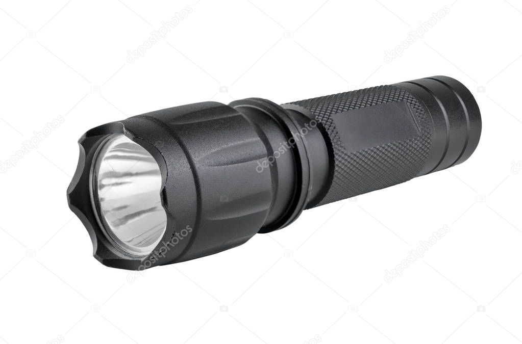 Black Metal Flashlight with clipping path.