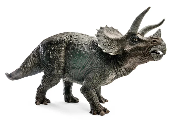 Triceratops dinozorlar oyuncak izole kırpma yolu ile beyaz arka plan üzerinde geniş görüş.