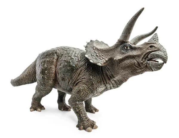 Triceratops dinozorlar oyuncak izole kırpma yolu ile beyaz arka plan üzerinde geniş görüş.