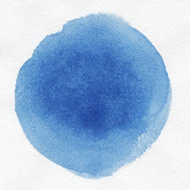 Suluboya. Beyaz suluboya kağıt üzerinde soyut mavi nokta.