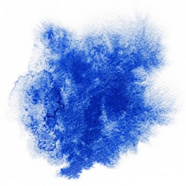 Suluboya. Beyaz suluboya kağıt üzerinde soyut mavi nokta.